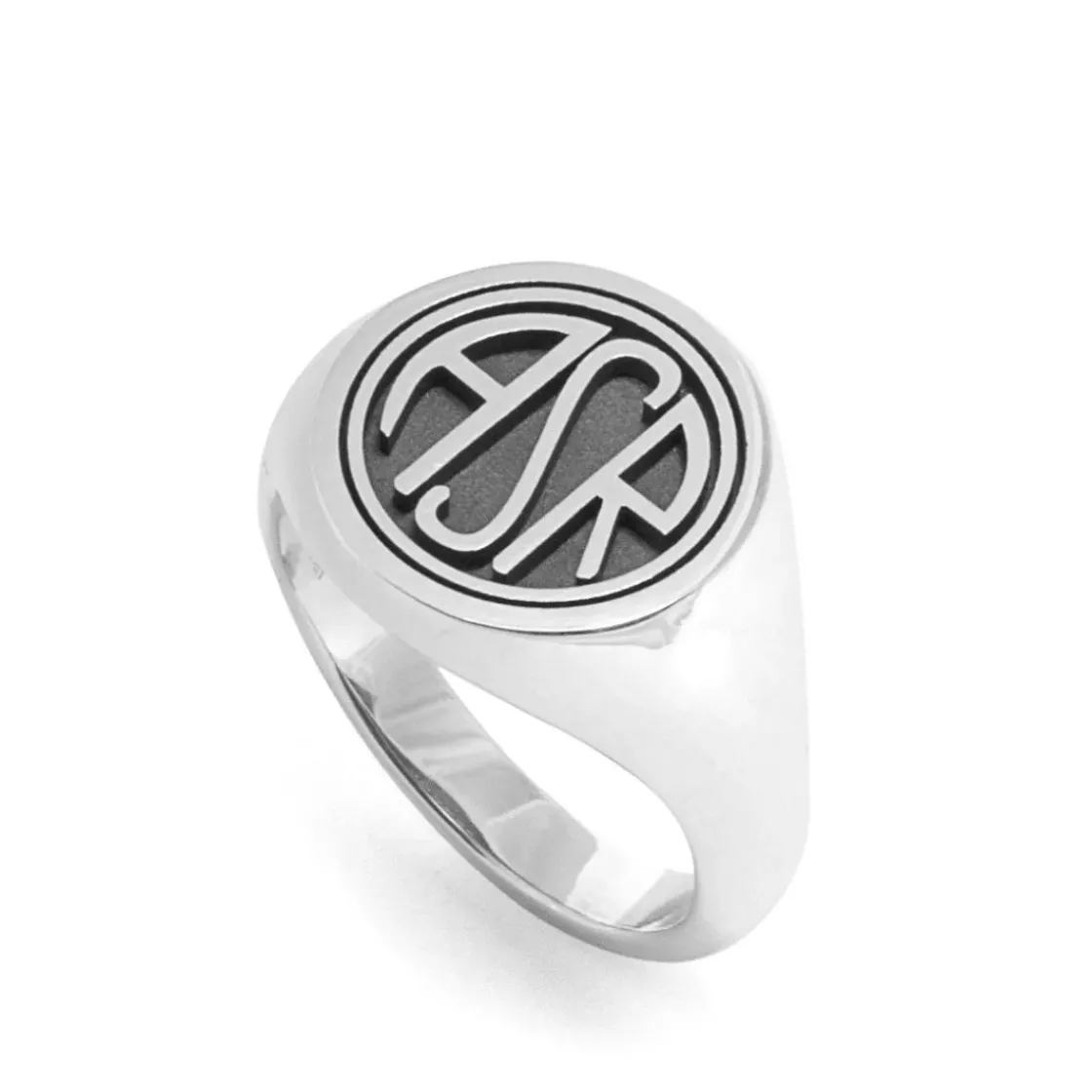 AS Roma Anello Chevalier Sigillo ASR tondo X Nove25, Unisex, Argento Brunito Cheap