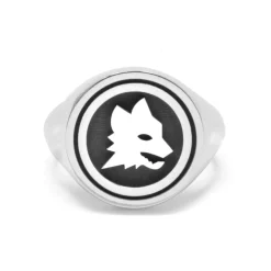 AS Roma Anello Chevalier Sigillo tondo Lupa X Nove25, Unisex, Argento Brunito Cheap