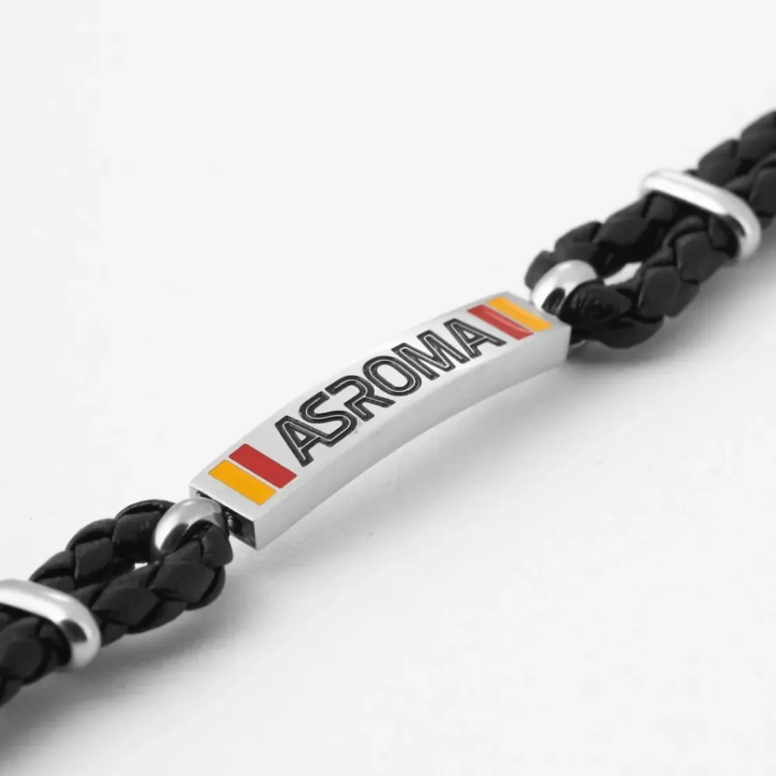 AS Roma Bracciale con placca centrale in acciaio anallergico e cordino in tessuto regolabile nero Cheap