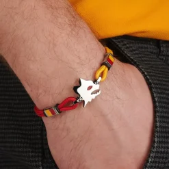 AS Roma Bracciale con placca centrale Lupetto in acciaio anallergico e cordino in tessuto regolabile rosso e giallo Best