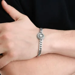 AS Roma Bracciale Grumetta Lupa X Nove25, Unisex, Argento Brunito Cheap