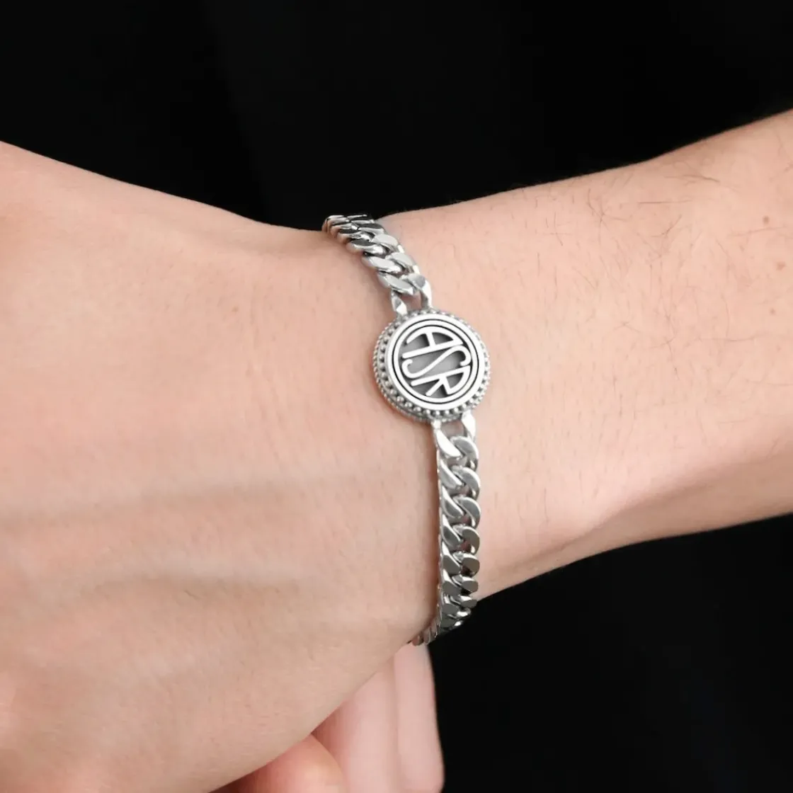 AS Roma Bracciale Grumetta Sigillo ASR tondo X Nove25, Unisex, Argento Brunito Sale