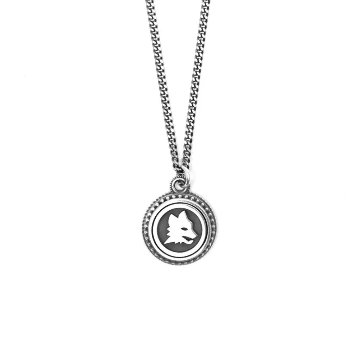 AS Roma Collana Grumetta Pendente Lupa X Nove25, Unisex, Argento Brunito Shop