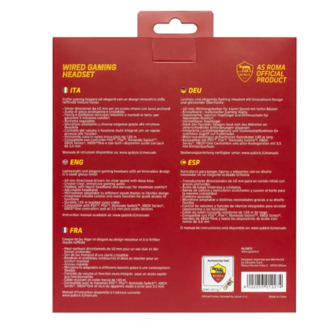 AS Roma Cuffie Gaming con Logo Lupetto Discount