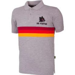 AS Roma Polo retrò a righe con logo Lupetto , Adulto, Grigio Best Sale