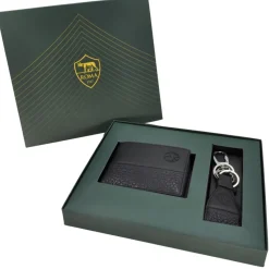 AS Roma Set Regalo Portafoglio e Portachiavi in Pelle ASR, Nero New