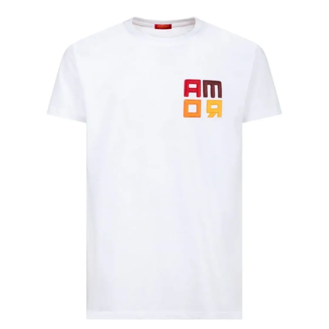 AS Roma T-shirt logo grande ricamato ROMAMOR, Adulto, Bianco New