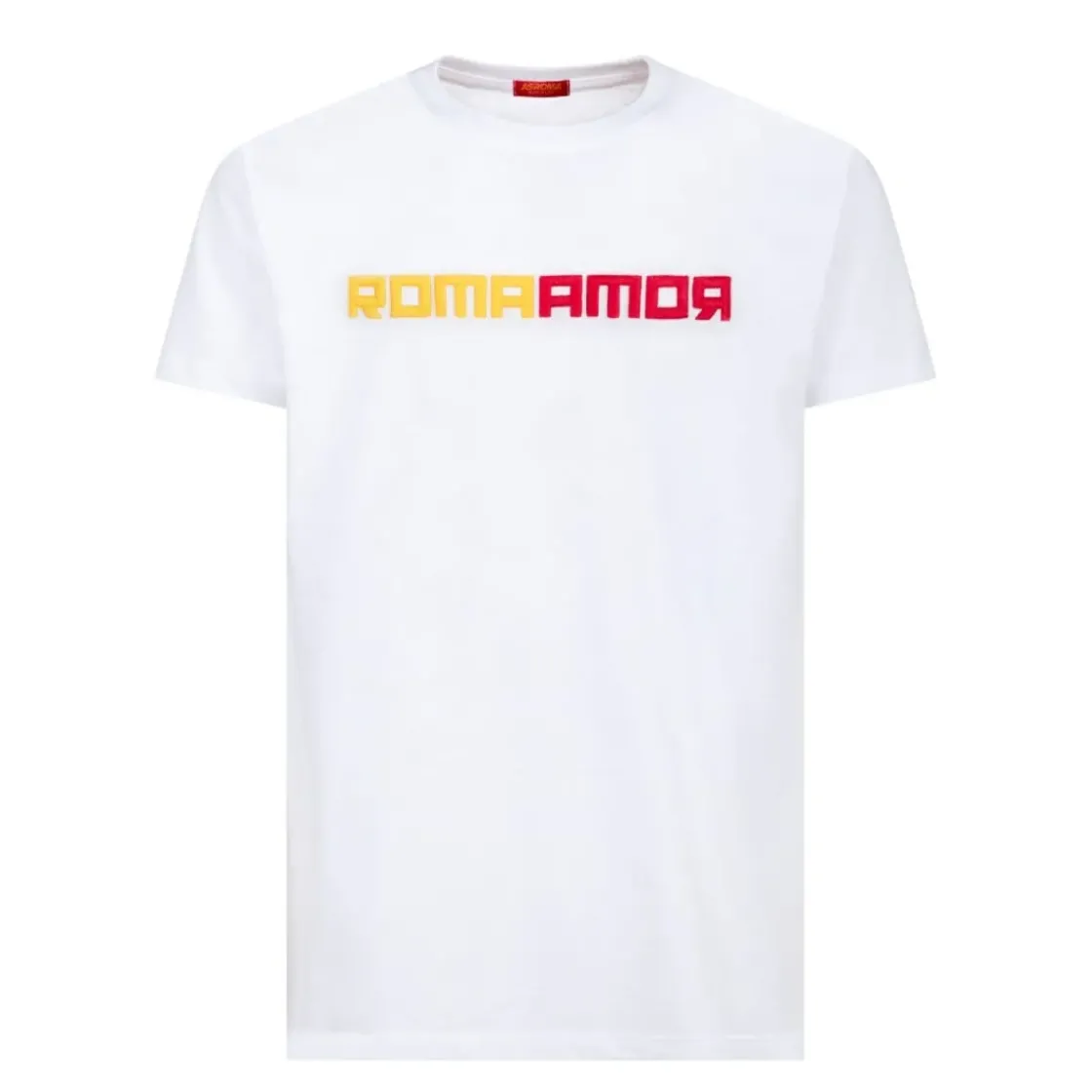 AS Roma T-shirt logo ricamato ROMAMOR, Adulto, Bianco New